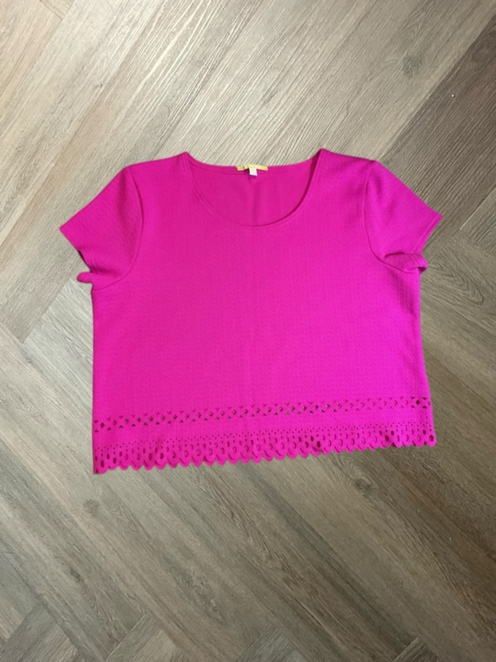 Gianni Bini Boho Coquette Top Womens Medium Fuchsia‎ Pink Scalloped Cutout Fairy